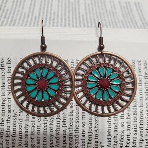 New Bohemian Floral Circle Drop Flower Earrings Jewelry